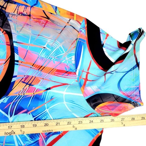 Mens 1XL Button-Up Short-Sleeve Vibrant Music Note Multicolor Abstract Print - Picture 10 of 12